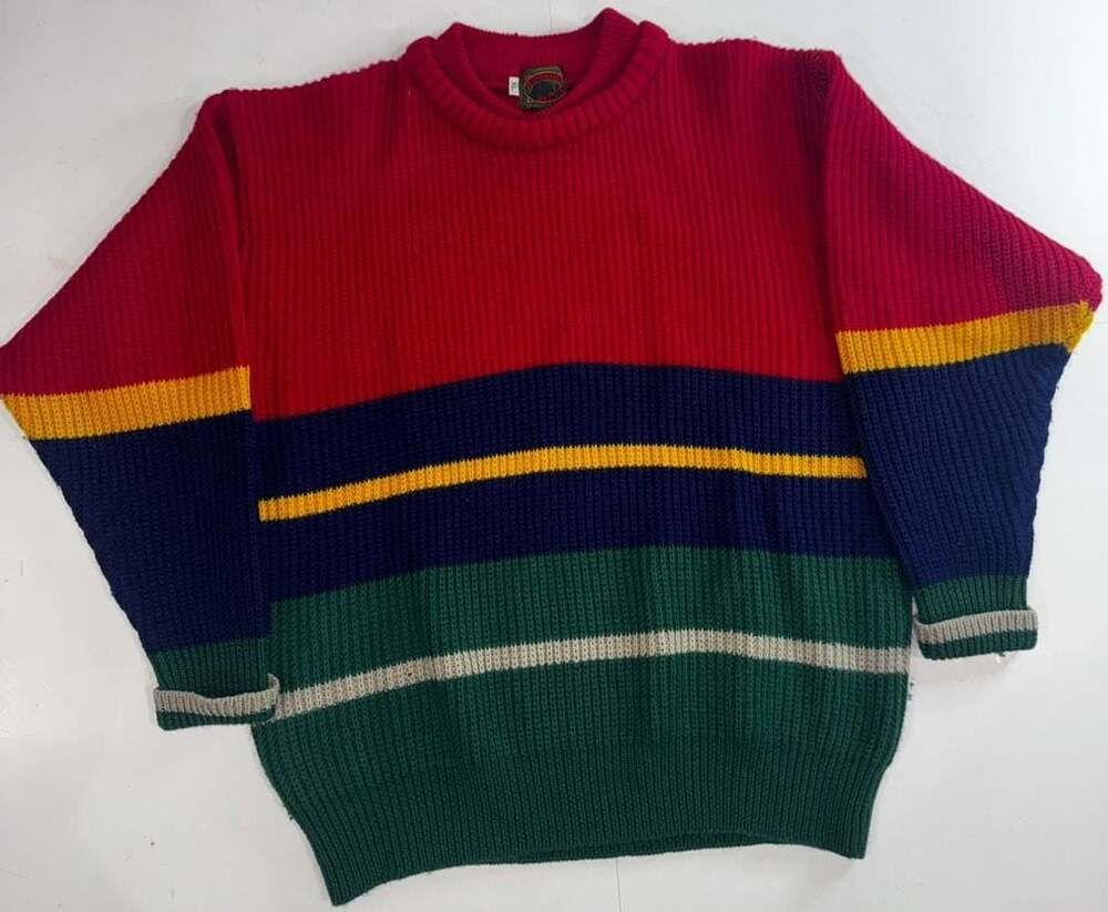 Boston Traders Vintage 100% Pure Wool Colorblock Striped Crewneck Sweater Sz XL